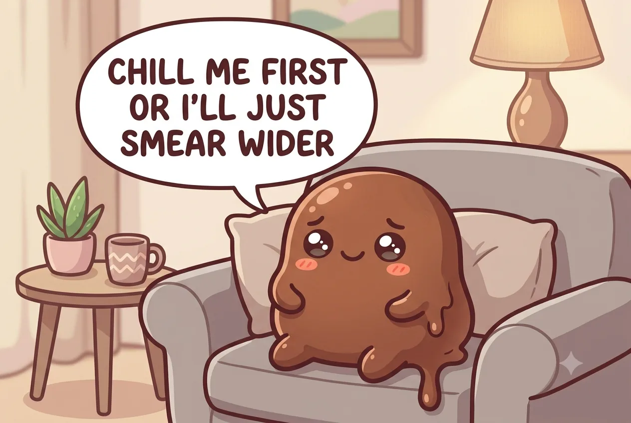 The cartoon chocolate character explaining it is fat, cocoa, and milk in one