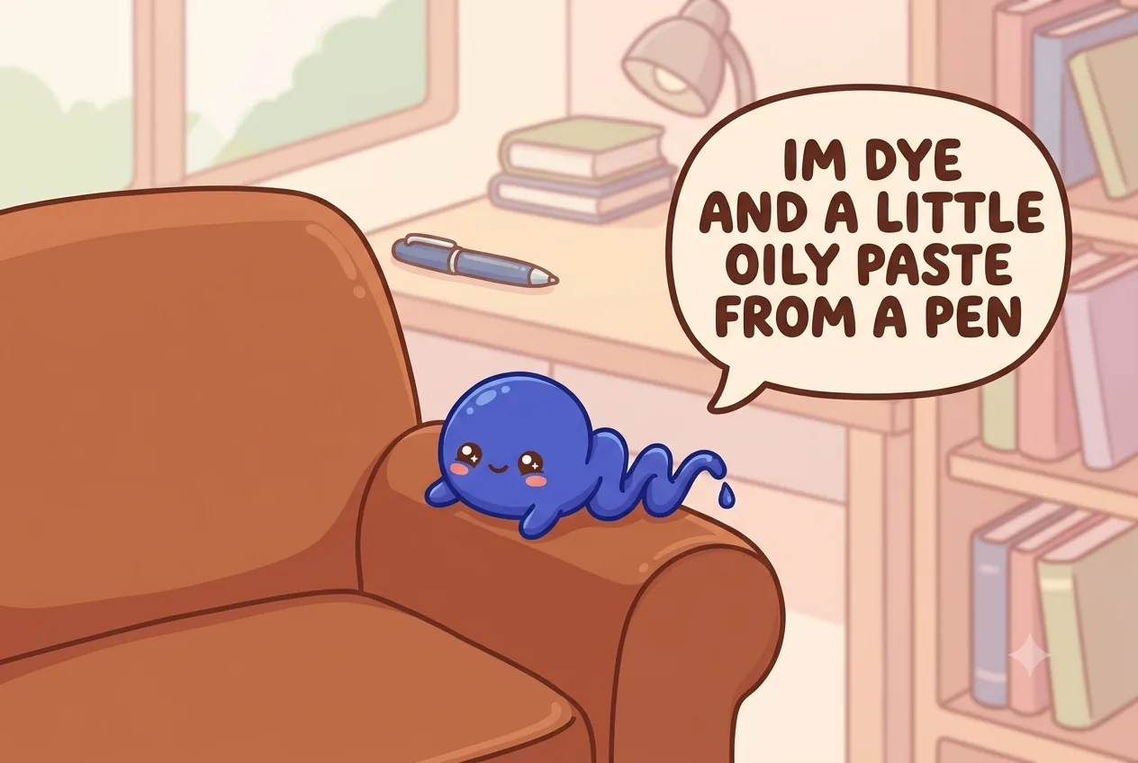 The cartoon ink character explaining it is dye plus an oily paste from a ballpoint