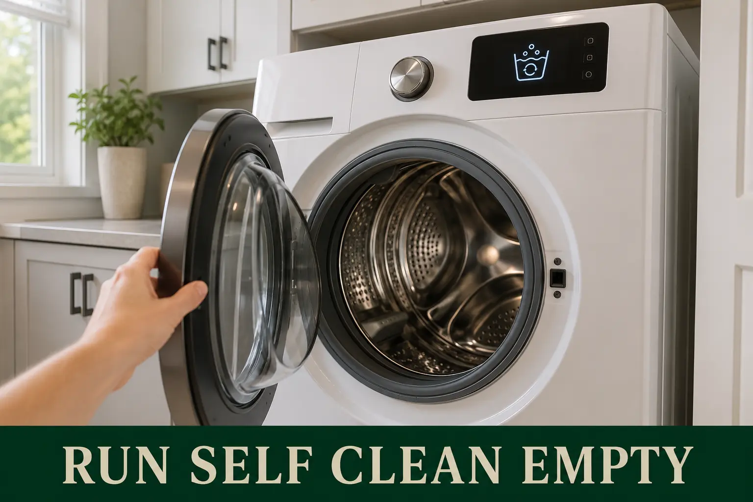 An empty modern washing machine ready to run its tub-clean program