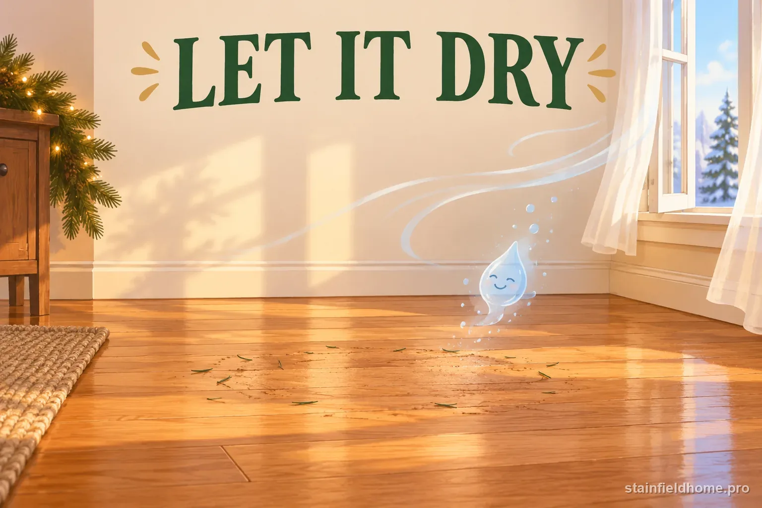 Air moving across a dry hardwood floor beneath a removed tree stand