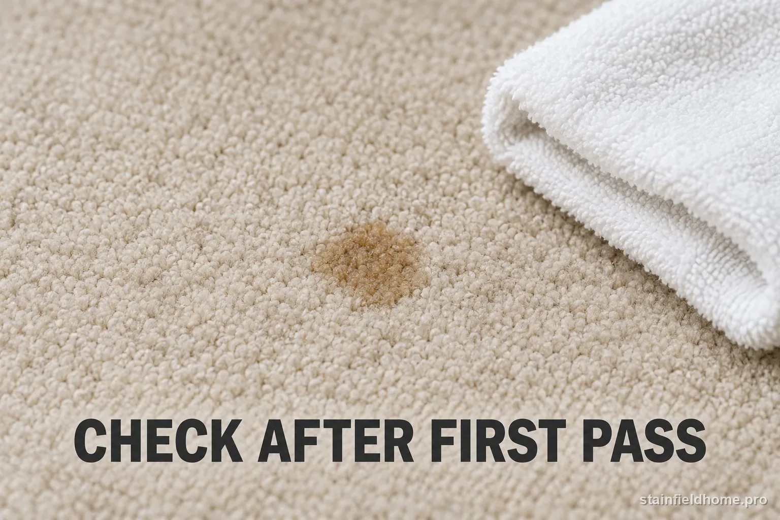 A carpet spot being inspected after blotting under even room light.