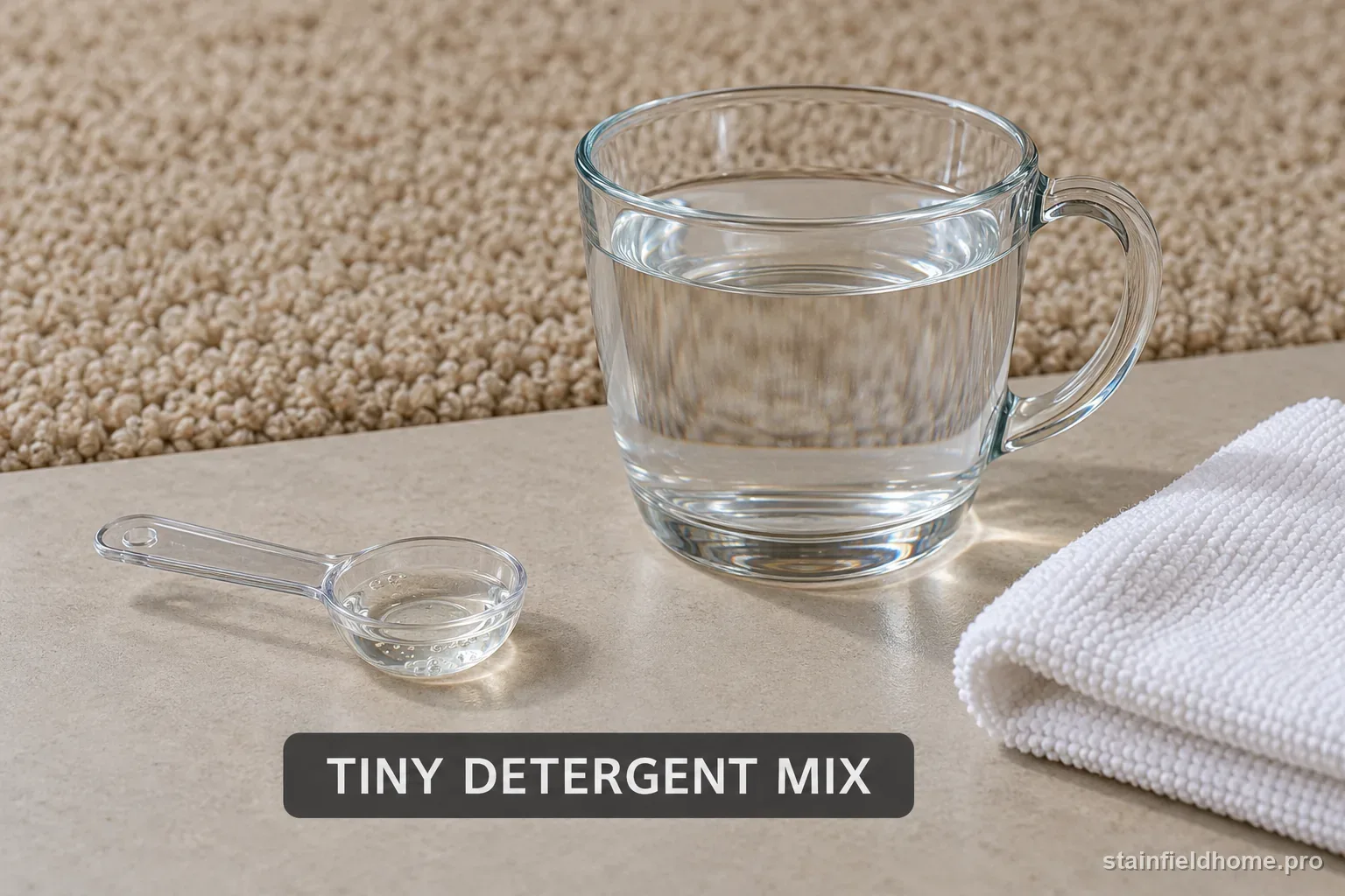 A tiny measured amount of clear dish liquid stirred into a cup of lukewarm water.