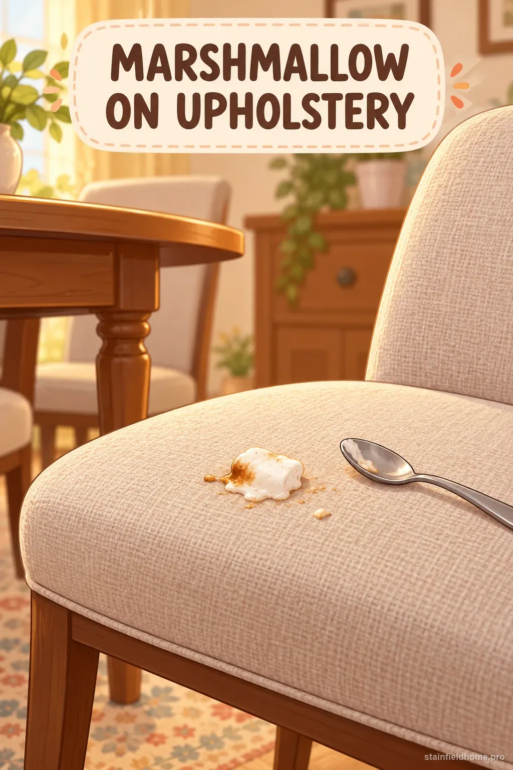 A cooled marshmallow spot on a fabric dining chair