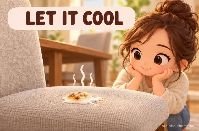 A small marshmallow piece cooling on a fabric dining chair
