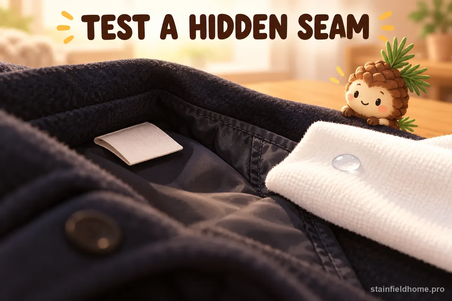 A white cloth testing an inside coat seam for color transfer