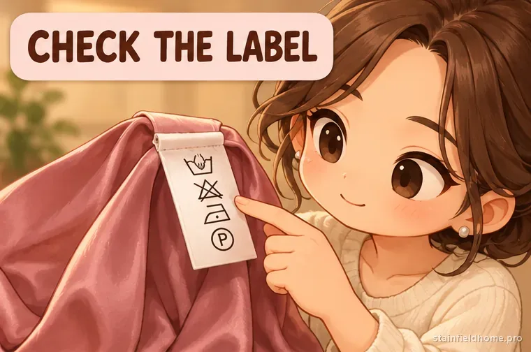 A silk blouse care label being checked before stain treatment