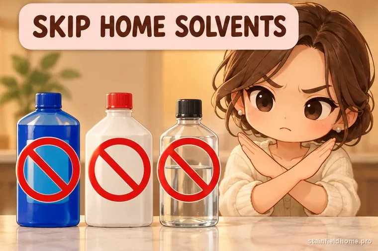 Closed stain-removal bottles beside a silk blouse, signaling not to improvise