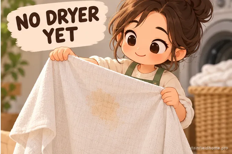 A cotton tablecloth inspected for a remaining mark before drying