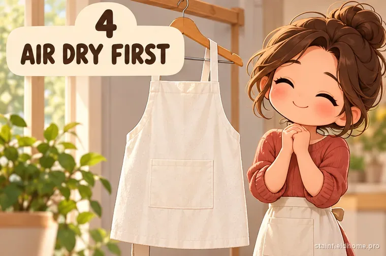 A clean cotton apron hanging to air-dry while its stain is inspected