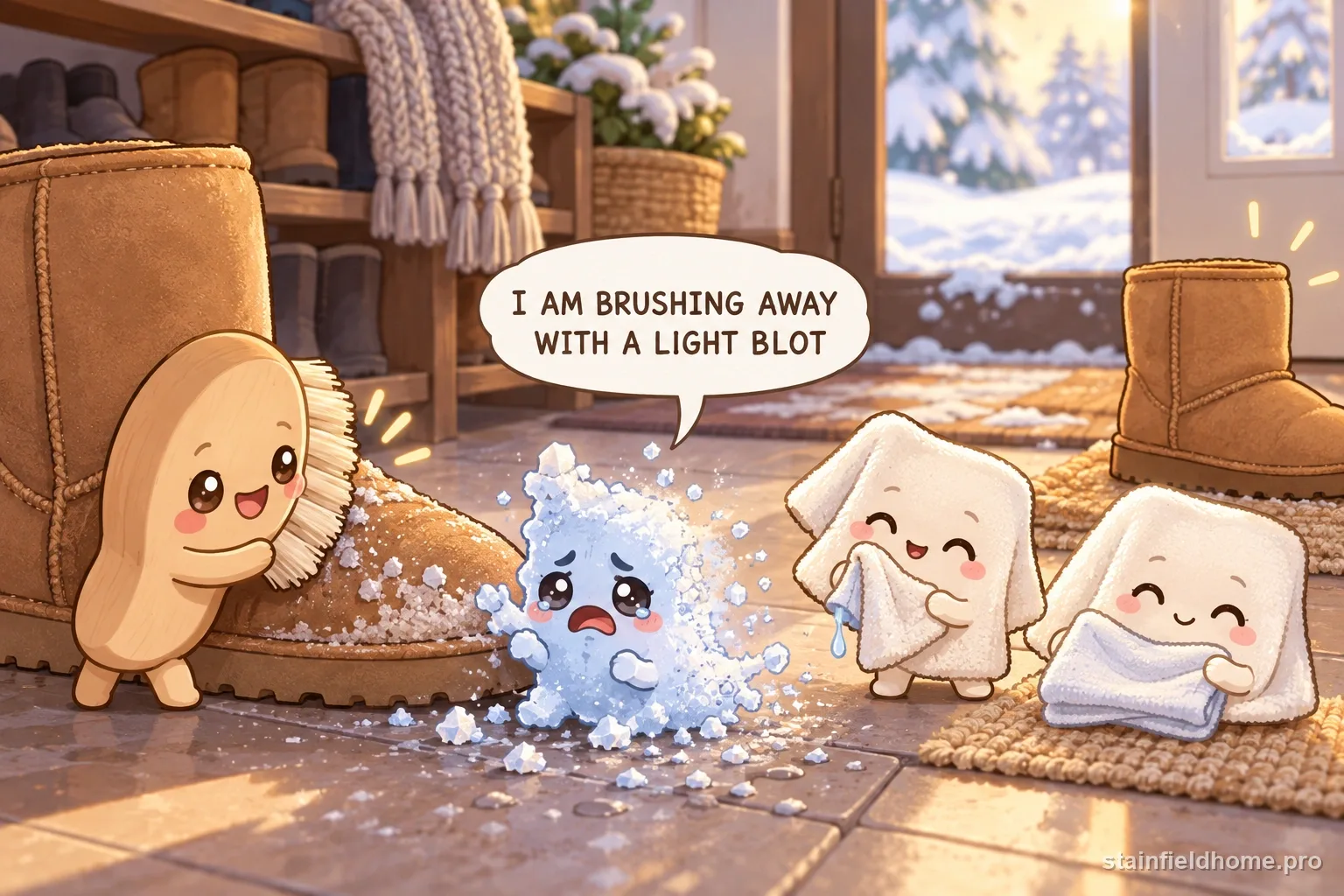 The salt character being gently brushed away and blotted beside a small bowl of water.