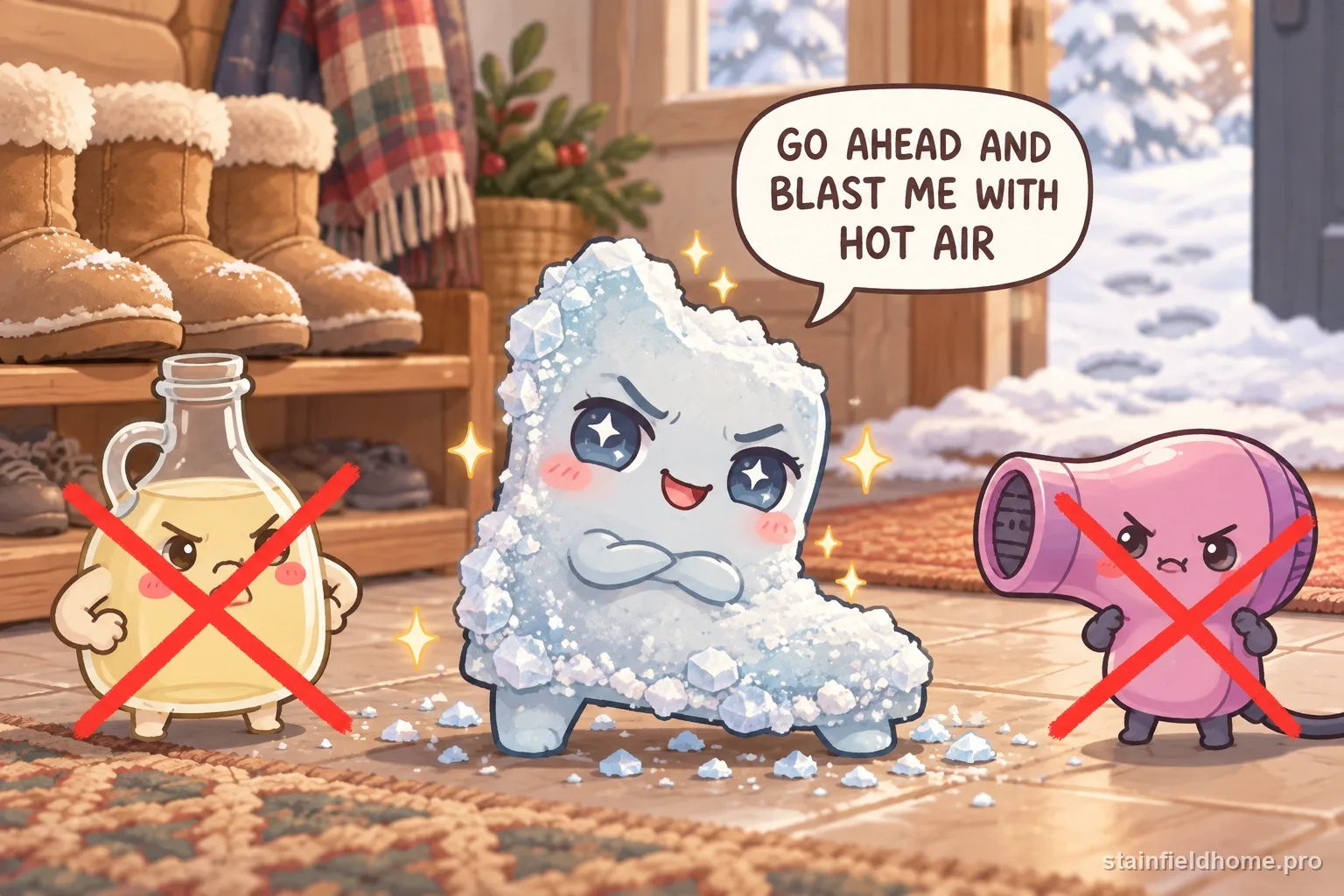 The salt character beside crossed-out oil cleaner and a hot-air dryer.